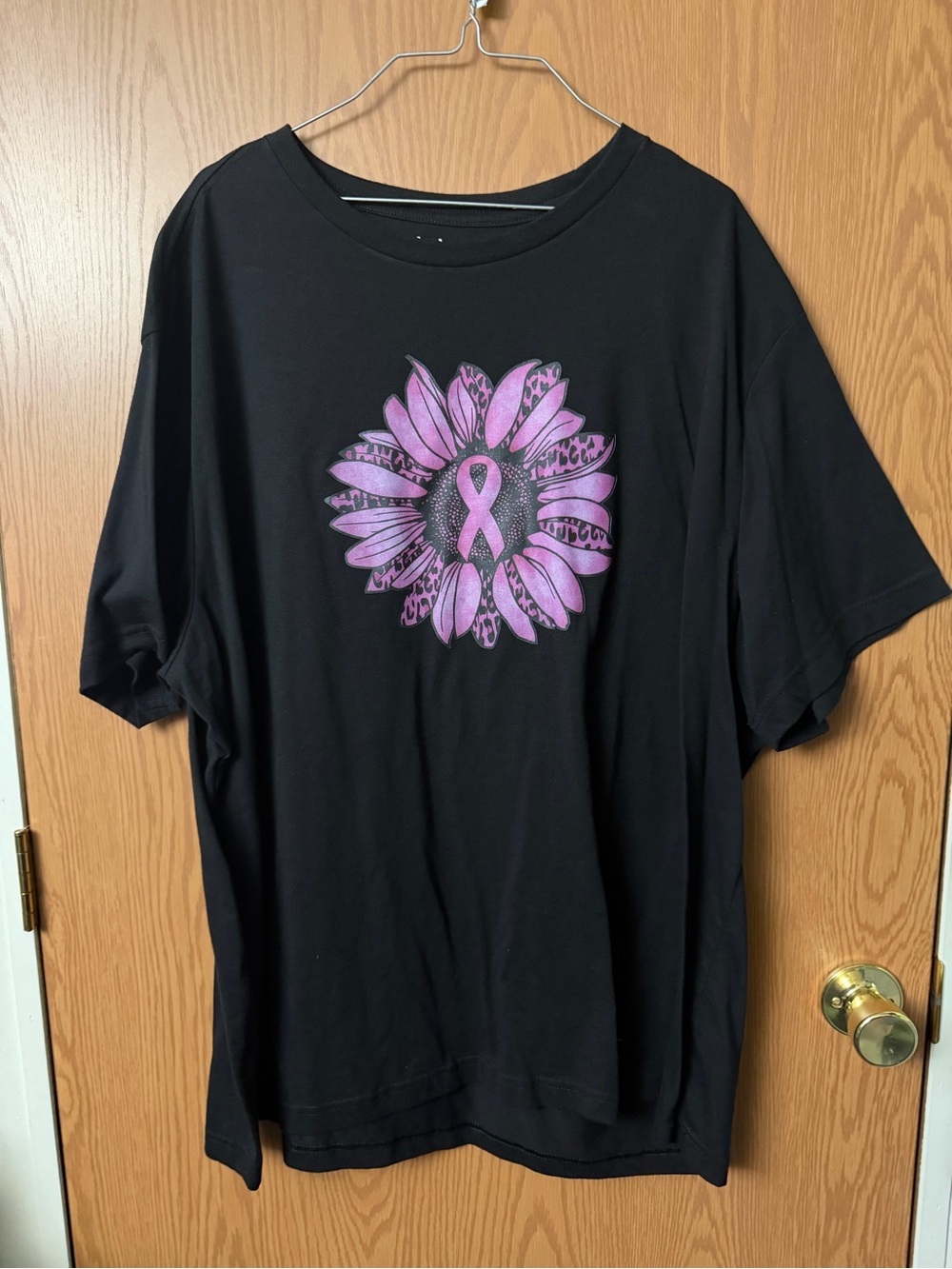 George Black Short-Sleeve Tee with Pink Sunflower Ribbon Graphic
